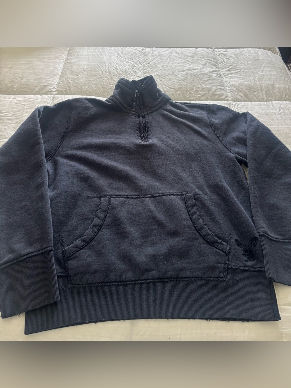 Vintage Y2K American Eagle Navy Blue Distressed Quarter Zip Pullover Size Medium